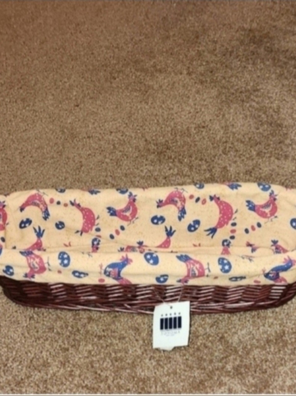 Handwoven Wicker Basket with Chicken Print Lined Fabric